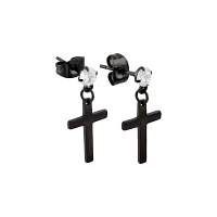 Round CZ Black Cross Titanium Dangle Stud Earrings - 20 Gauge