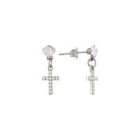 Silvertone CZ Titanium Cross Dangle Earrings