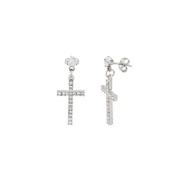 Silvertone CZ Titanium Cross Dangle Earrings