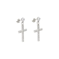 Silvertone CZ Titanium Cross Dangle Earrings