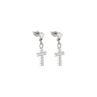 Silvertone CZ Titanium Cross Dangle Earrings