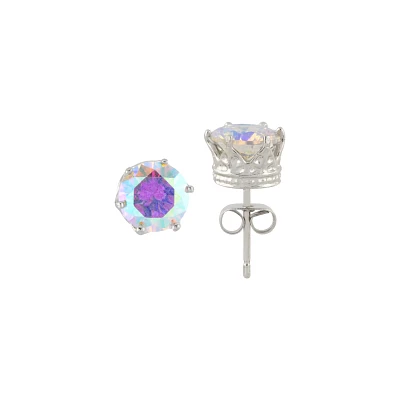 CZ Round Aurora Borealis Stud Earrings - 20 Gauge
