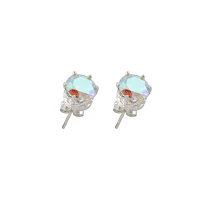CZ Round Aurora Borealis Stud Earrings - 20 Gauge