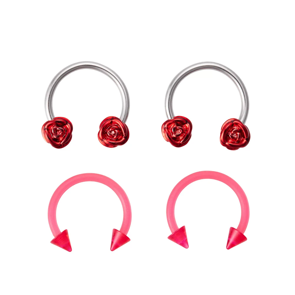 Multi-Pack Rose Horseshoe Rings 4 Pack - 16 Gauge