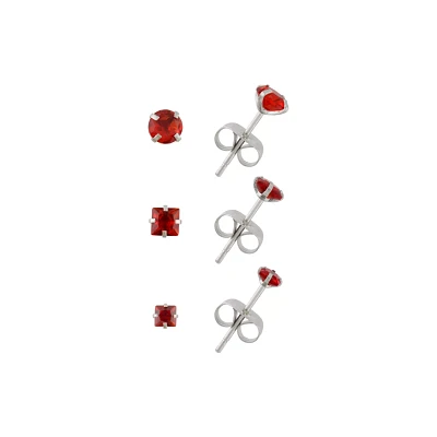 Multi-Pack Prong Red CZ Stud Earrings - 3 Pair