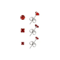 Multi-Pack Prong Red CZ Stud Earrings - 3 Pair