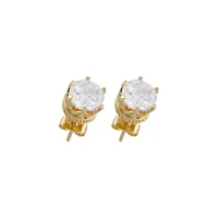 Round Goldtone CZ Crown Setting Stud Earrings