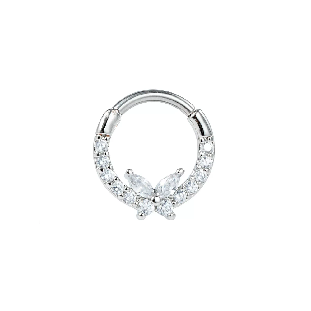 CZ Clear Butterfly Hinge Septum Ring - 16 Gauge