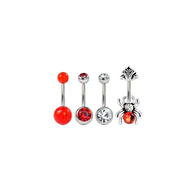 Multi-Pack CZ Titanium Gothic Spider Dangle Belly Rings 4 Pack - 14 Gauge