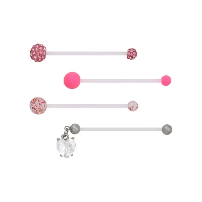 Multi-Pack CZ and Pink Belly Rings 4 Pack - 14 Gauge