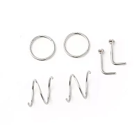 Multi-Pack CZ Pink L-Bend and Spiral Hoop Nose Rings 6 Pack - 20 Gauge