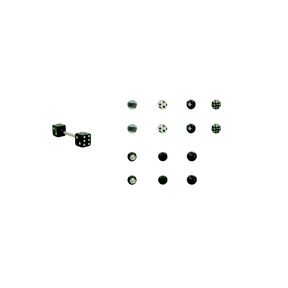 Dice Barbell with 14 Extra Ends - 14 Gauge