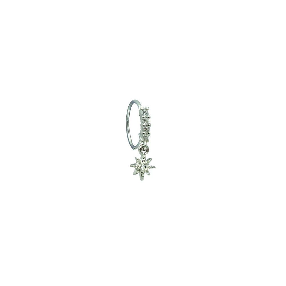 CZ Starburst Dangle Hoop Nose Ring - 20 Gauge