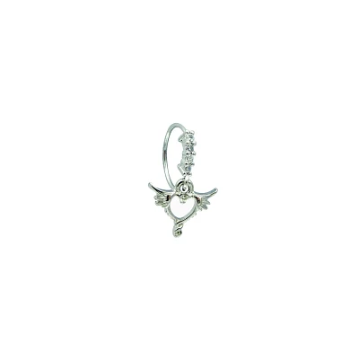CZ Heart Wing Dangle Hoop Nose Ring - 20 Gauge