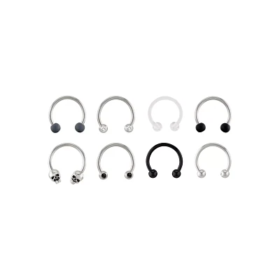 Multi-Pack Black CZ Skull Horseshoe Rings 8 Pack - 16 Gauge