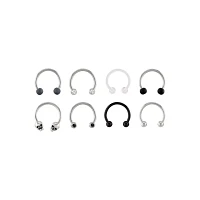 Multi-Pack Black CZ Skull Horseshoe Rings 8 Pack - 16 Gauge