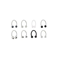 Multi-Pack Black CZ Skull Horseshoe Rings 8 Pack - 16 Gauge
