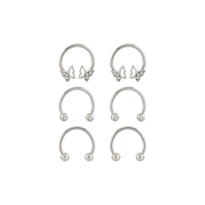 Multi-Pack CZ Rhinestone Butterfly Horseshoe Rings 6 Pack - 16 Gauge