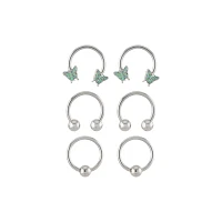 Multi-Pack Glitter Effect Butterfly Horseshoe and Captive Rings 6 Pack - 16 Gauge
