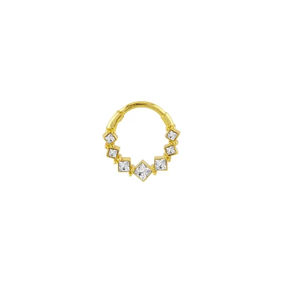 Gold-Plated CZ Diamond Hinged Septum Ring - 16 Gauge