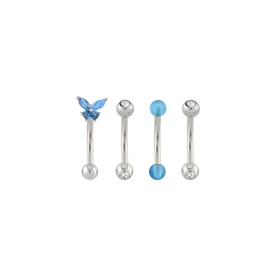 Multi-Pack CZ Blue Butterfly Titanium Curved Barbells 4 Pack - 16 Gauge