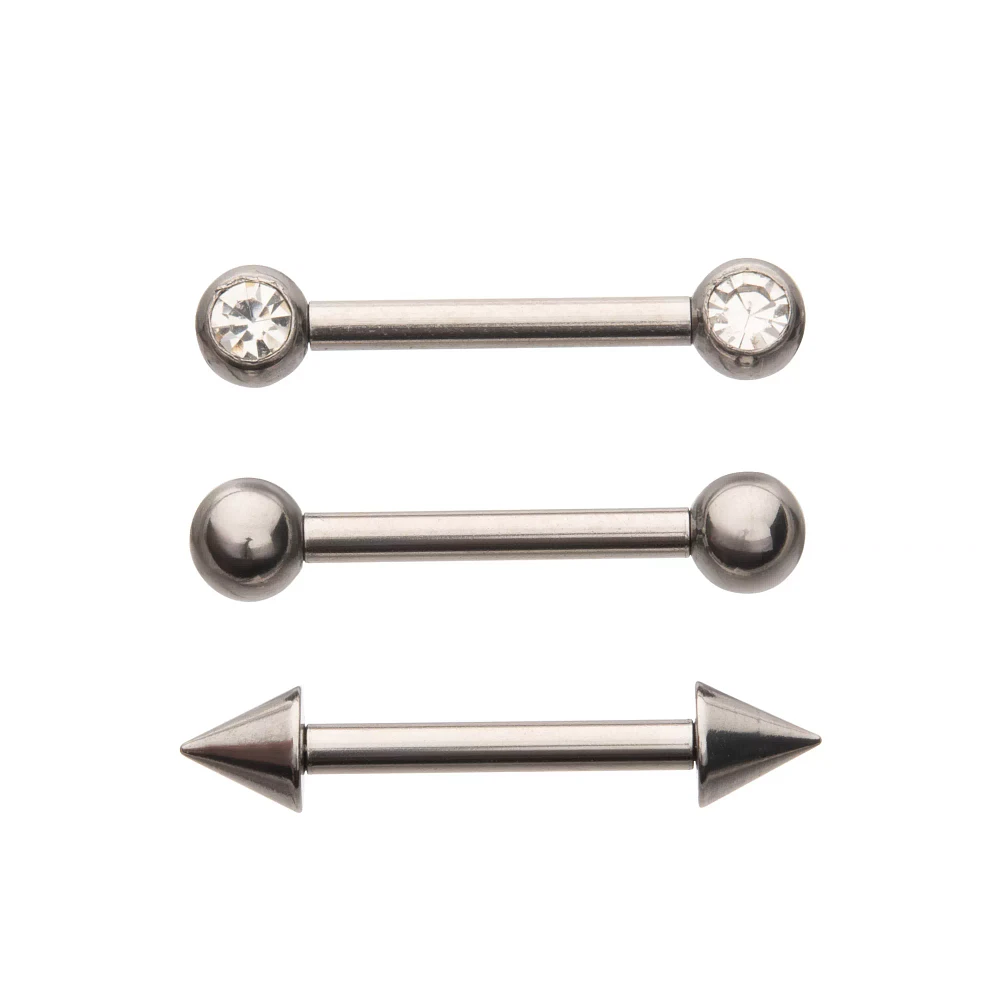 Multi-Pack Round CZ Silver-Plated Nose Bridge Barbells 3 Pack - 14 Gauge