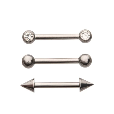 Multi-Pack Round CZ Silver-Plated Nose Bridge Barbells 3 Pack - 14 Gauge