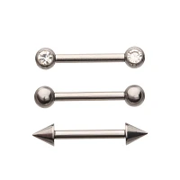 Multi-Pack Round CZ Silver-Plated Nose Bridge Barbells 3 Pack - 14 Gauge