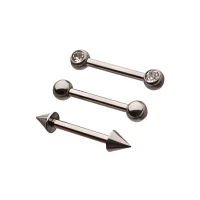 Multi-Pack Round CZ Silver-Plated Nose Bridge Barbells 3 Pack - 14 Gauge