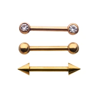 Multi-Pack Round CZ Gold-Plated Nose Bridge Barbells 3 Pack - 14 Gauge