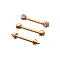 Multi-Pack Round CZ Gold-Plated Nose Bridge Barbells 3 Pack - 14 Gauge