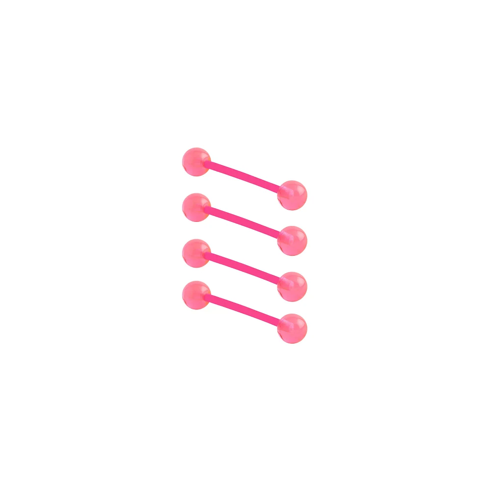 Multi-Pack Glow in the Dark Pink Bioflex Nipple Barbells 4 Pack - 14 Gauge