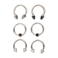 Multi-Pack CZ Silver and Black Horseshoe Rings and Captive Rings 6 Pack - 16 Gauge