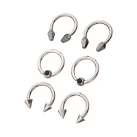 Multi-Pack CZ Silver and Black Horseshoe Rings and Captive Rings 6 Pack - 16 Gauge