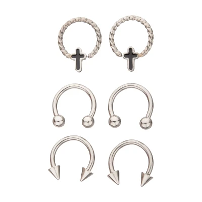 Multi-Pack Twisted Cross Captive and Horseshoe Rings 6 Pack - 16 Gauge