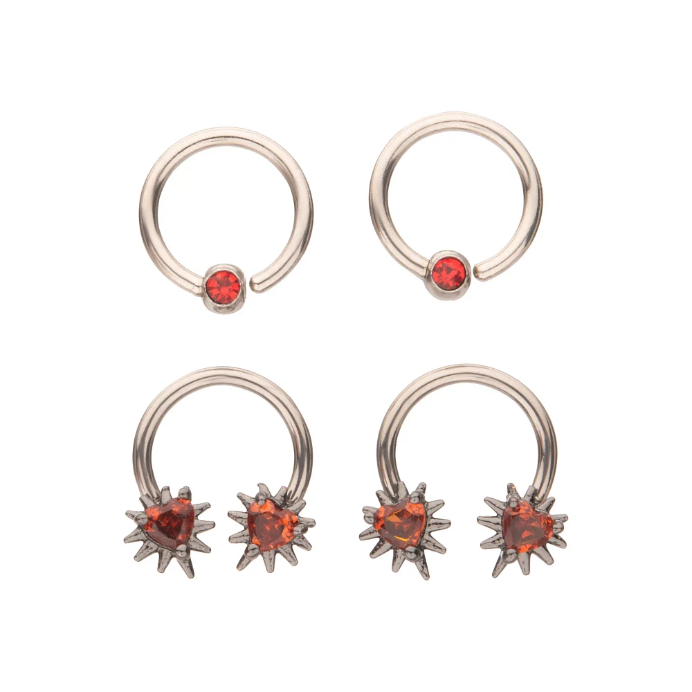 Multi-Pack Pink Heart Captive Rings and Horseshoe Rings 4 Pack - 16 Gauge