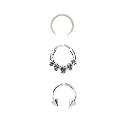Multi-Pack Skull Hinge Nose Hoops 3 Pack - 16 Gauge
