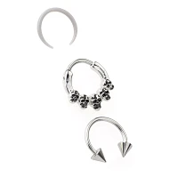 Multi-Pack Skull Hinge Nose Hoops 3 Pack - 16 Gauge