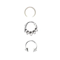 Multi-Pack Skull Hinge Nose Hoops 3 Pack - 16 Gauge