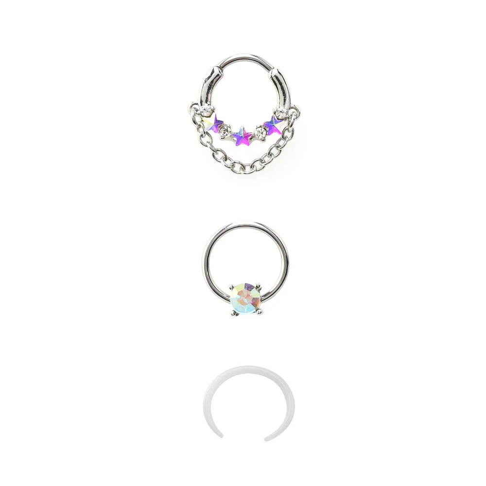 Multi-Pack Aurora Borealis Effect Nose Rings 3 Pack - 16 Gauge