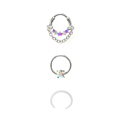 Multi-Pack Aurora Borealis Effect Nose Rings 3 Pack - 16 Gauge