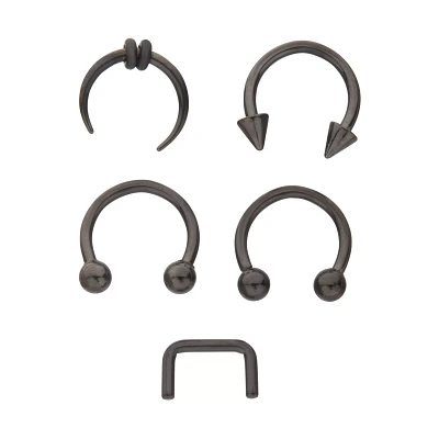 Multi-Pack Black Septum Nose Rings 5 Pack - 16 Gauge