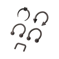 Multi-Pack Black Septum Nose Rings 5 Pack - 16 Gauge