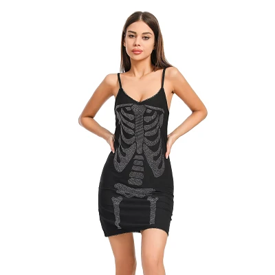 Black Rhinestone Skeleton Cami Dress