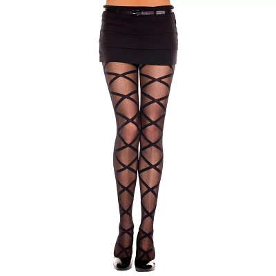 Black Criss Cross Sheer Tights