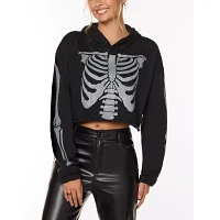 Rhinestone Skeleton Cropped Hoodie