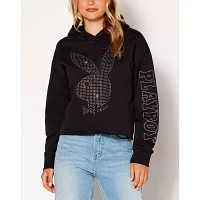 Black Playboy Rabbit Rhinestone Crop Top Hoodie