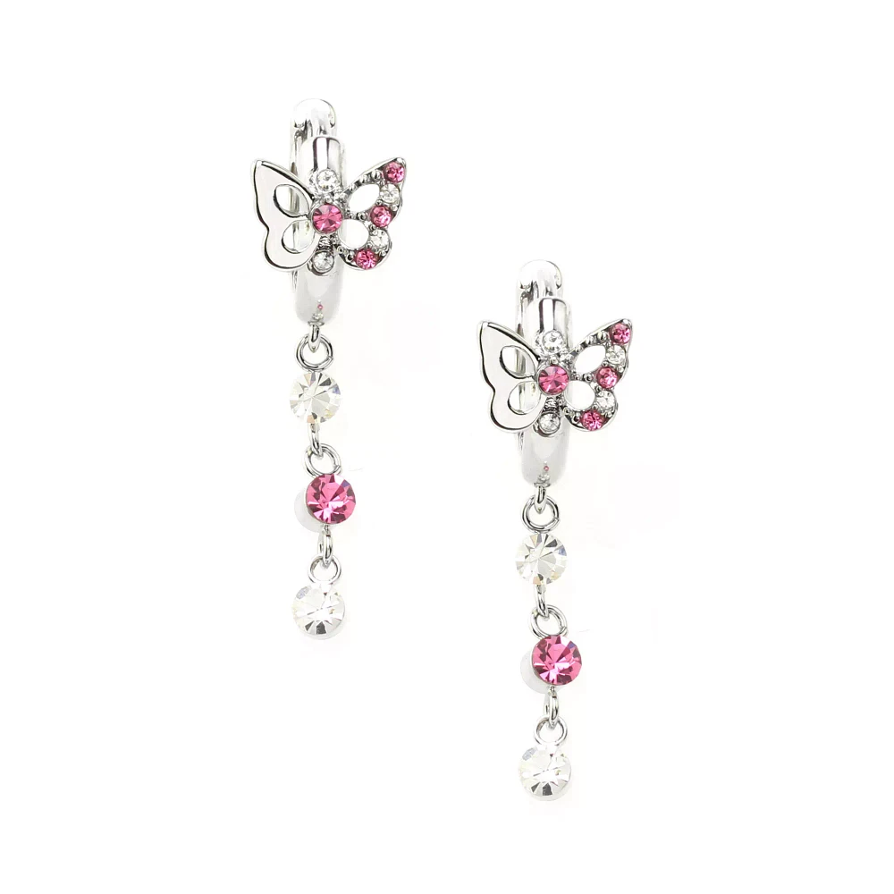 CZ Pink Butterfly Dangle Earrings
