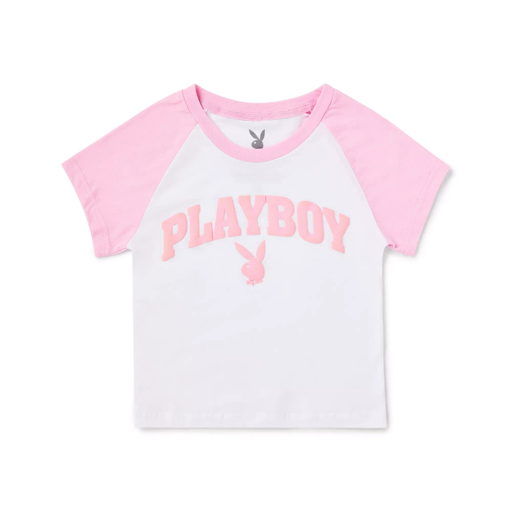 Pink and White Playboy Raglan Baby T Shirt