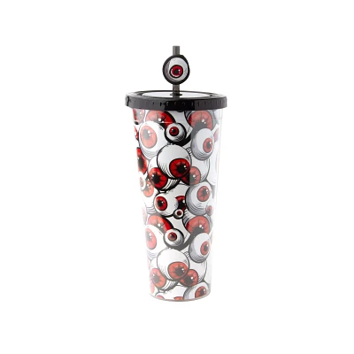 Red Eyeball Print Cup with Straw and Topper - 20 oz.